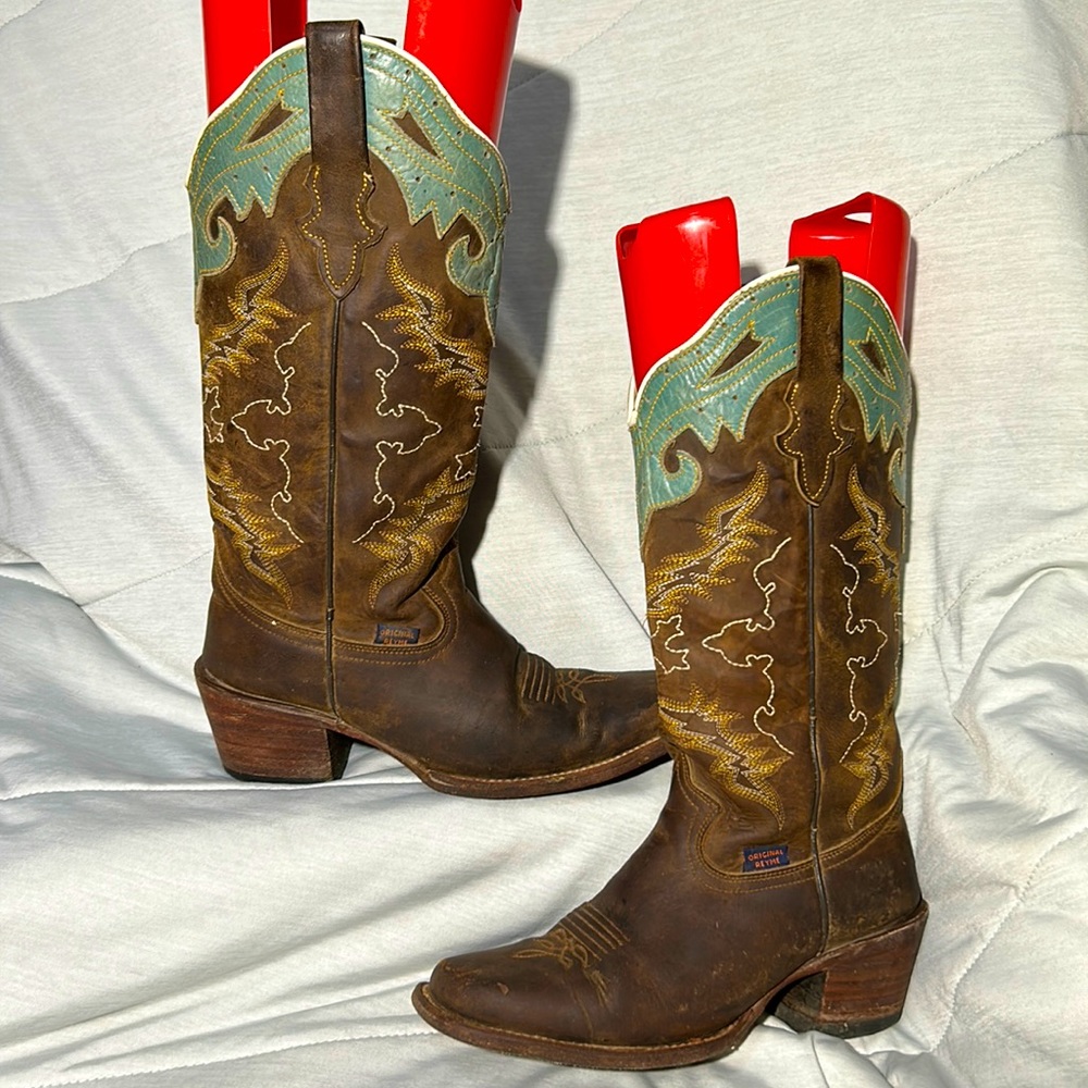 Reyme US Size 6 Brown Turquoise Western Cowgirl Well Oiled Boots GUC